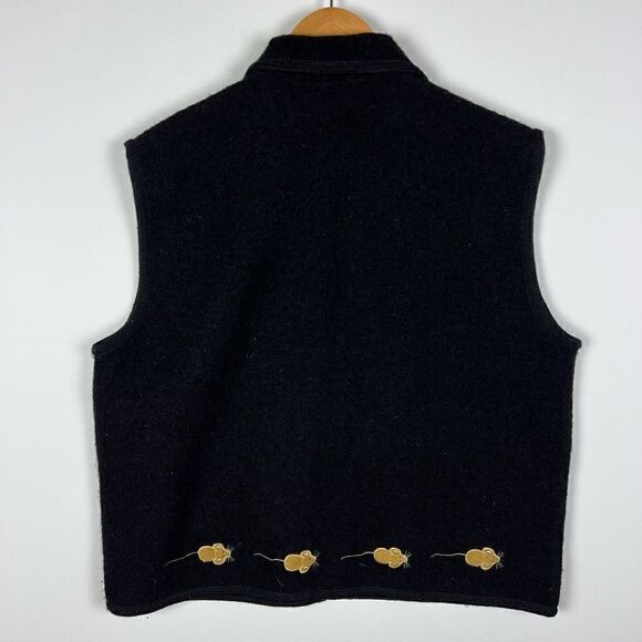 Vintage 90s 100% Boiled Wool Cat & Mouse Vest Black Women’s XL RARE! - Picture 2 of 11